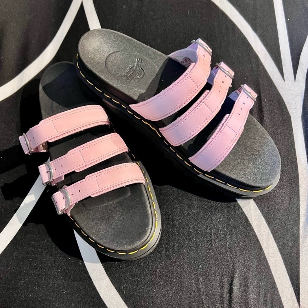 NWOB Dr. Martens Blaire Pink Triple Strap Sandals with Black Sole - Picture 2 of 7